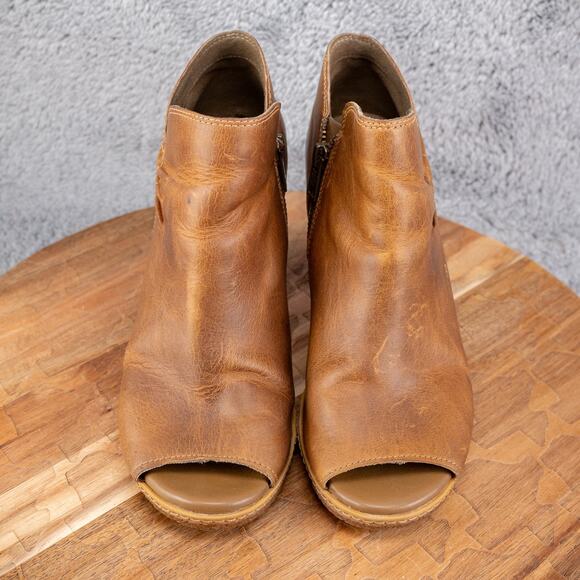 Timberland ‘Glancy’ Ruched Peep Toe Side Zip Booties Antiqued Brown Sz 8 M - Picture 2 of 6